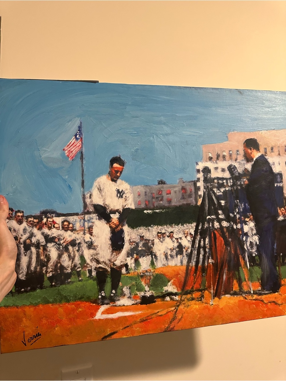 Lou Gehrig Luckiest man farewell Yankee stadium painting on canvas 24x18